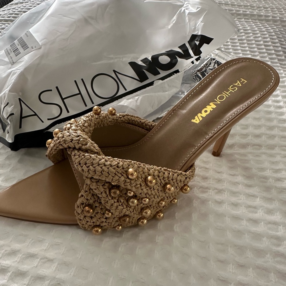 Fashion Nova Beige Heeled Mules